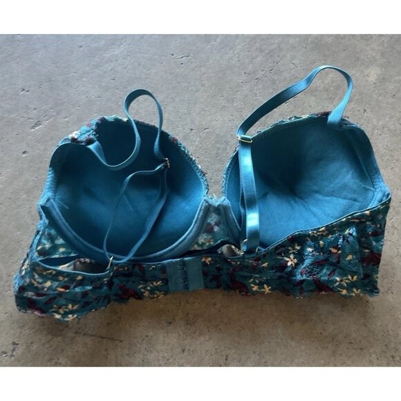 daisy fuentes Date Push-Up Padded Front Close Bra Teal Floral Women’s Sz 34B - Picture 10 of 10